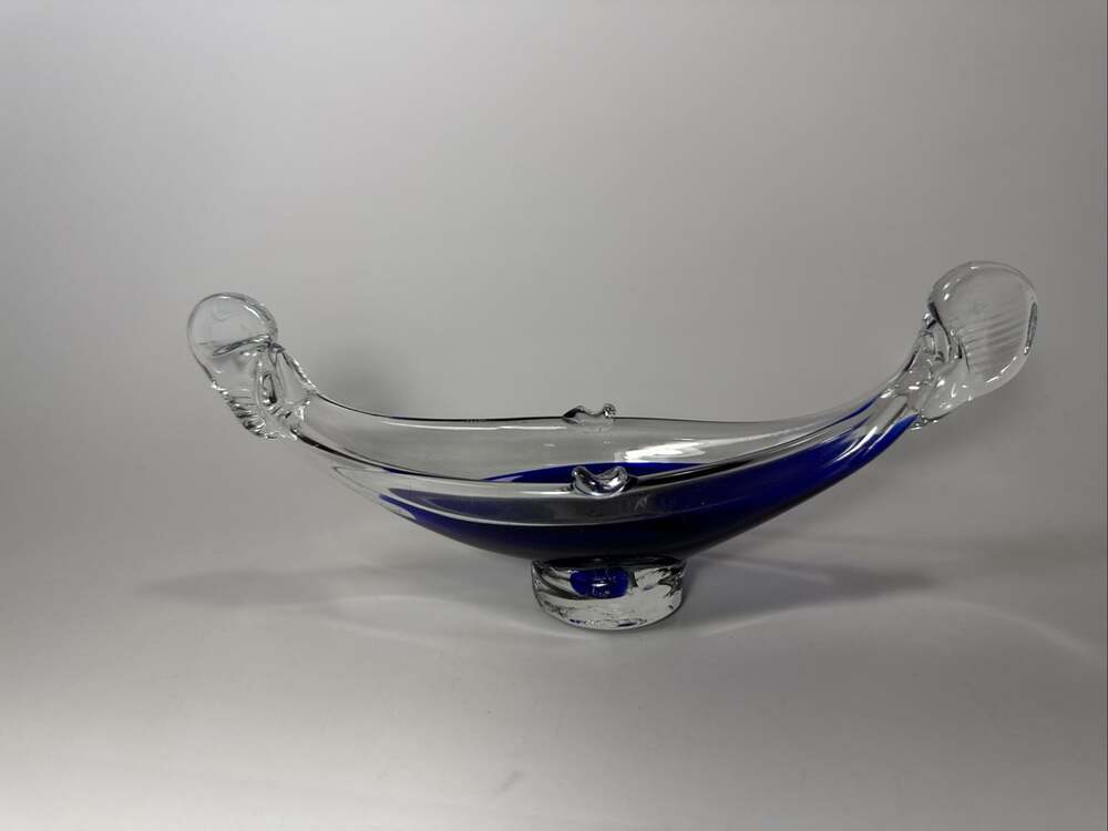 Vtg Murano Hand blown Glass Venetian Gondola Boat Cobalt Blue Ashtray Dish C1